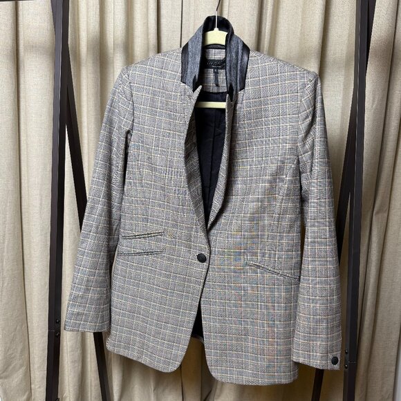 rag & bone | Size 6 | Ridley Plaid Wool Blazer with Leather and Wool Lapel - Picture 4 of 14